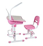 Leomark Ergonomisch Kinderschreibtisch SMART schreibtisch und Stuhl höhenverstellbar Farbe Pink mit Schublade