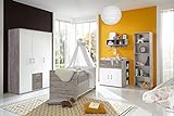 Babyzimmer Komplett Set für Jungen & Mädchen, weiß, grau, Möbel in Sand-Eiche | Modernes Baby Kinderzimmer (Komplettset) 4 teilig mitwachsend