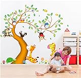 ufengke® Cartoon glücklich Tier Baum mit Eule Affen Zebra Giraffe Wandsticker, Babyzimmer Kinderzimmer Entfernbare Wandtattoos Wandbilder - 2