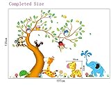 ufengke® Cartoon glücklich Tier Baum mit Eule Affen Zebra Giraffe Wandsticker, Babyzimmer Kinderzimmer Entfernbare Wandtattoos Wandbilder - 3