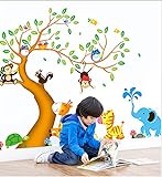 ufengke® Cartoon glücklich Tier Baum mit Eule Affen Zebra Giraffe Wandsticker, Babyzimmer Kinderzimmer Entfernbare Wandtattoos Wandbilder - 4