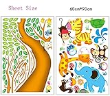 ufengke® Cartoon glücklich Tier Baum mit Eule Affen Zebra Giraffe Wandsticker, Babyzimmer Kinderzimmer Entfernbare Wandtattoos Wandbilder - 5