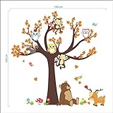 Ufengke® Cartoon Wald Tier Eule Affe Bär Baum Wandabziehbilder,Kinderzimmer Babyzimmer Entfernbare Wandtattoos Wandbilder - 3