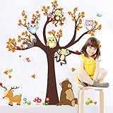 Ufengke® Cartoon Wald Tier Eule Affe Bär Baum Wandabziehbilder,Kinderzimmer Babyzimmer Entfernbare Wandtattoos Wandbilder - 5