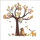 Ufengke® Cartoon Wald Tier Eule Affe Bär Baum Wandabziehbilder,Kinderzimmer Babyzimmer Entfernbare Wandtattoos Wandbilder - 2