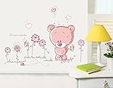 ufengke® Niedliche Bären Schönen Blumen Wandsticker, Kinderzimmer Babyzimmer Entfernbare Wandtattoos Wandbilder - 2