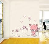 ufengke® Niedlichen Rosa Bären Lieben Herz Wandsticker, Kinderzimmer Babyzimmer Entfernbare Wandtattoos Wandbilder - 5