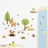 ufengke Niedlichen Cartoon Waldtiere Kitz Eule Blume und Baum Wandsticker,Kinderzimmer Babyzimmer Entfernbare Wandtattoos Wandbilder - 5