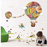 QTZJYLW Bunte Heißluftballon Tier Kinderzimmer Wandaufkleber Bär Giraffe Muster Kinder Zimmer Cartoon Klassenzimmer Wandtattoos Poster (30 × 90 cm)
