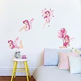 decalmile Rosa Fee Wandtattoo Herausnehmbar Vinyl Wandaufkleber Wandbilder für Kinderzimmer Mädchen Babyzimmer Kinderzimmer - 3