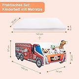Alcube | Kinderbett Auto-Bett Feuerwehr | 140 x 70 cm | mit Rausfallschutz, Lattenrost und Matratze | MDF beschichtet - 2