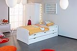 Inter Link Bett Funktionsbett Kinderbett Einzelbett Stauraumbett modernes Bett Kiefer massiv Weiss lackiert - 10