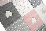 Kinderteppich Spielteppich Teppich Kinderzimmer Babyteppich mit Herz Stern in Rosa Weiss Grau Größe 160×230 cm - 3