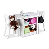 Relaxdays Kindersitzgruppe ALBUS mit Stauraum, 1 Tisch und 2 Stühle aus Holz, Kindertischgruppe für Jungen und Mädchen, weiß