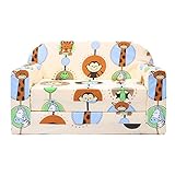 LULANDO Classic Kindersofa Kindercouch Kindersessel Sofa Bettfunktion Kindermöbel zum Schlafen und Spielen ZOO Ecru - 2