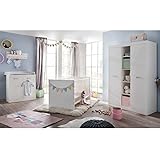 Kleiderschrank Babyzimmer Kinderschrank SUNNY mit 2 Türen und Kleiderstange in Weiß Maße: 120x185x54cm - Brandneues Modell!! - 