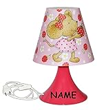Tischlampe Lillebi Maus mit Erdbeere incl. Namen - 29 cm hoch - Tischleuchte für Kinder Kinderzimmer - Mädchen Blumen rosa pink - Nachttischlampe Lampe Stehlampe - Steinbeck Mäuse Erdbeeren
