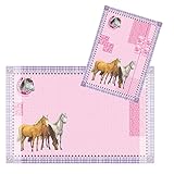 Traumpferdchen Schreibtischset 2-tlg in rosa für Mädchen, Schreibtischauflage / Schreibunterlage Pferde aus PP und Sammelmappe Traumpferdchen Hufeisen-Motiv Pferde