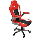 Bürostuhl Flex Weiß-Rot Chefsessel - Schreibtischstuhl Sportsitz Drehstuhl Stuhl Schalensitz PU verstellbare Armlehnen Race Design - Farbauswahl
