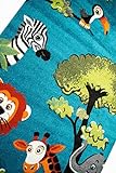 Kinderteppich Spielteppich Kinderzimmer Teppich Zootiere niedliche bunte Tiere mit Elefant Giraffe Löwe Zebra Affe Türkis Orange Grün Grau Rot Creme Schwarz Größe 80×150 cm - 2