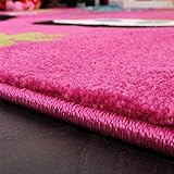 Kinder Teppich Schmetterling Design Grün Grau Schwarz Creme Pink, Grösse:80×150 cm - 4