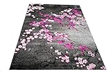 Designer Teppich Moderner Teppich Wohnzimmer Teppich Blumenmuster Grau Lila Pink Weiss Rosa Größe 60×110 cm - 2