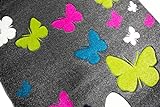 Kinderteppich Spielteppich Kinderzimmer Teppich Schmetterling Design mit Konturenschnitt Grau Pink Türkis Grün Creme Größe 160×230 cm - 3