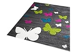 Kinderteppich Spielteppich Kinderzimmer Teppich Schmetterling Design mit Konturenschnitt Grau Pink Türkis Grün Creme Größe 160×230 cm - 2